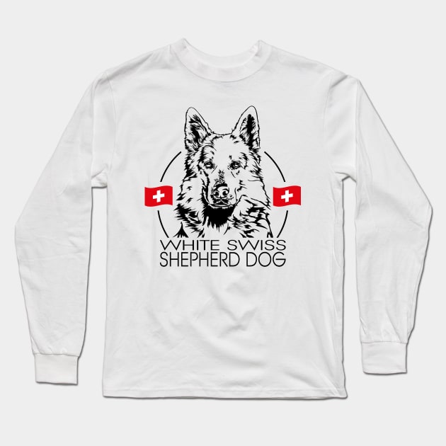 White Swiss Shepherd Dog Portrait Long Sleeve T-Shirt by wilsigns